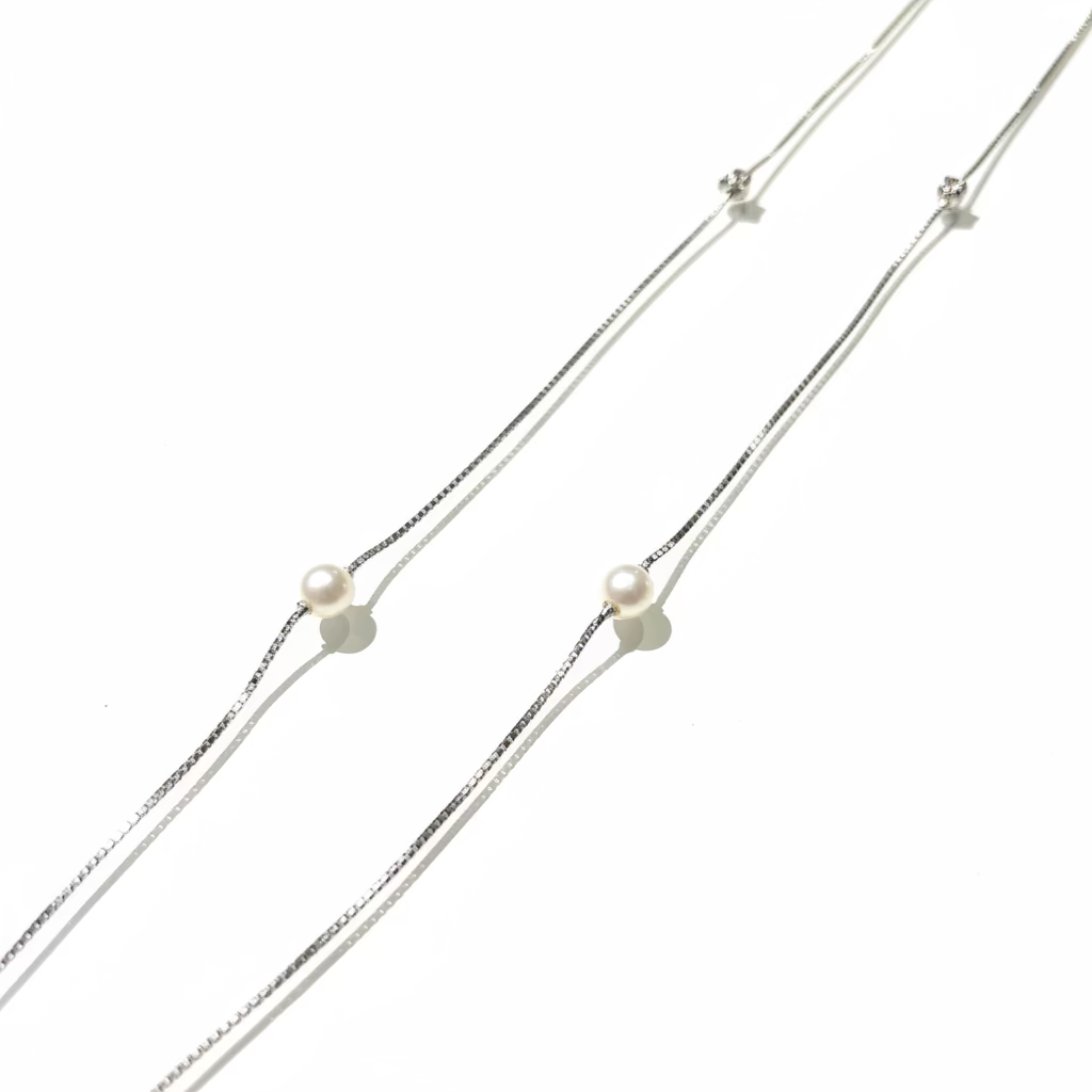 Collana Damiani Oro Bianco 18kt e Perle e Diamanti 1,05 metri